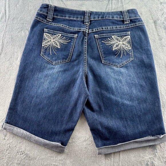 Christopher & Banks Rhinestone Jean Shorts Sz 6 Blue Pockets Flowers Cuffed EUC - Picture 10 of 14